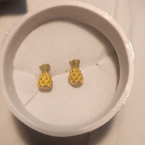 Vtg Gold Plated Silver Mini Pineapple Stud Earrings